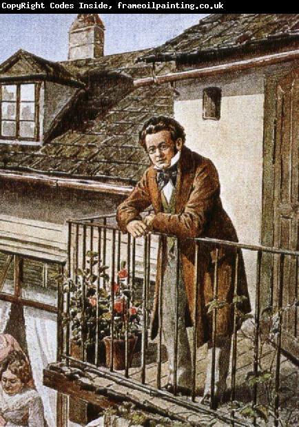 franz von schober an idealized porrait of the composer on his balcony